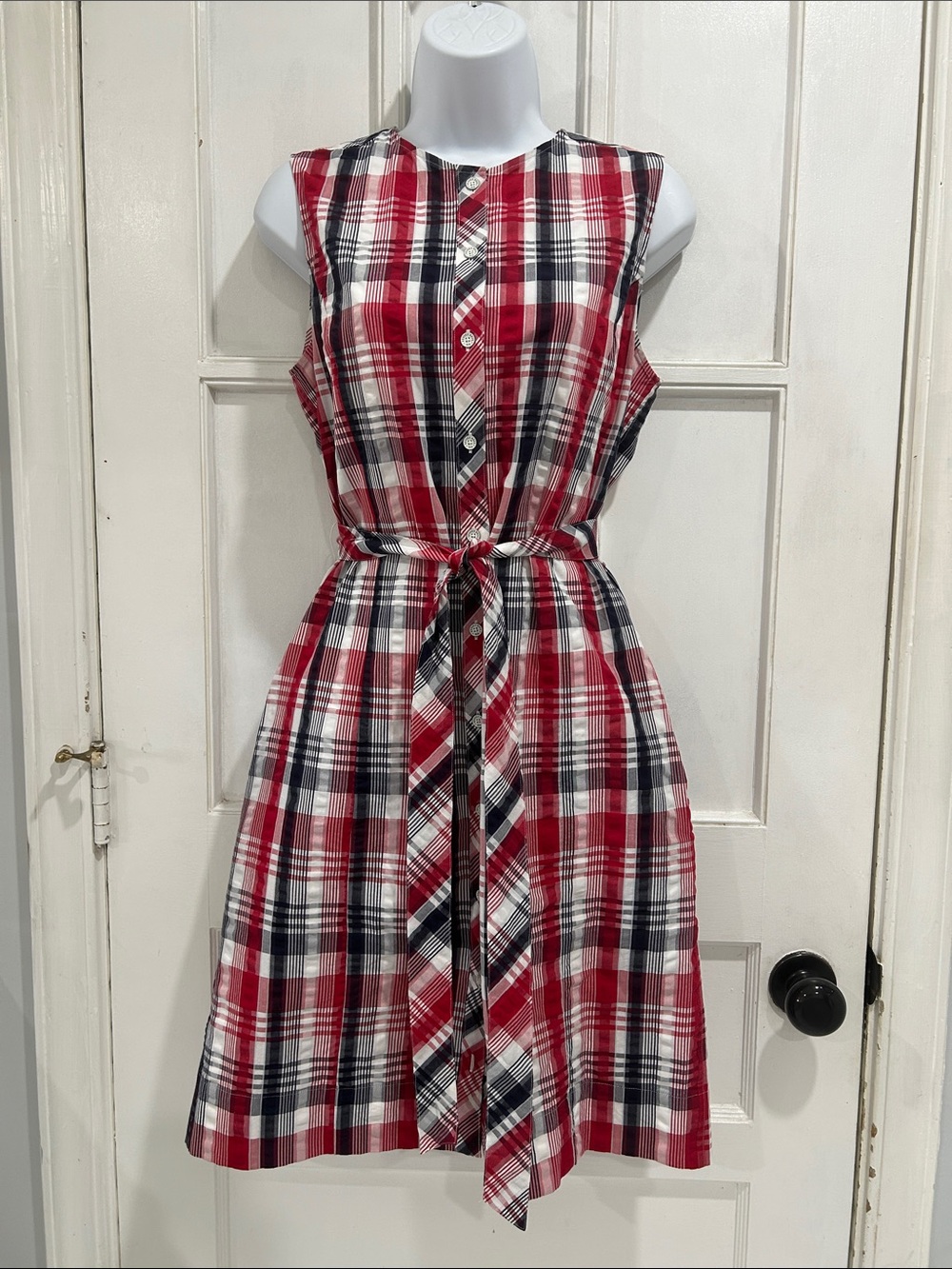 Brooks Brothers Plaid Sleeveless Cotton Belted Preppy Classic Shirt Dress - 6
